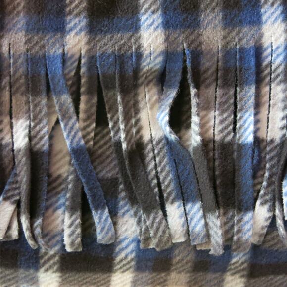 Flannel Plaid Long Scarf Fringe  68" Length Blue Black Fall Winter Warm and Soft - Picture 5 of 6